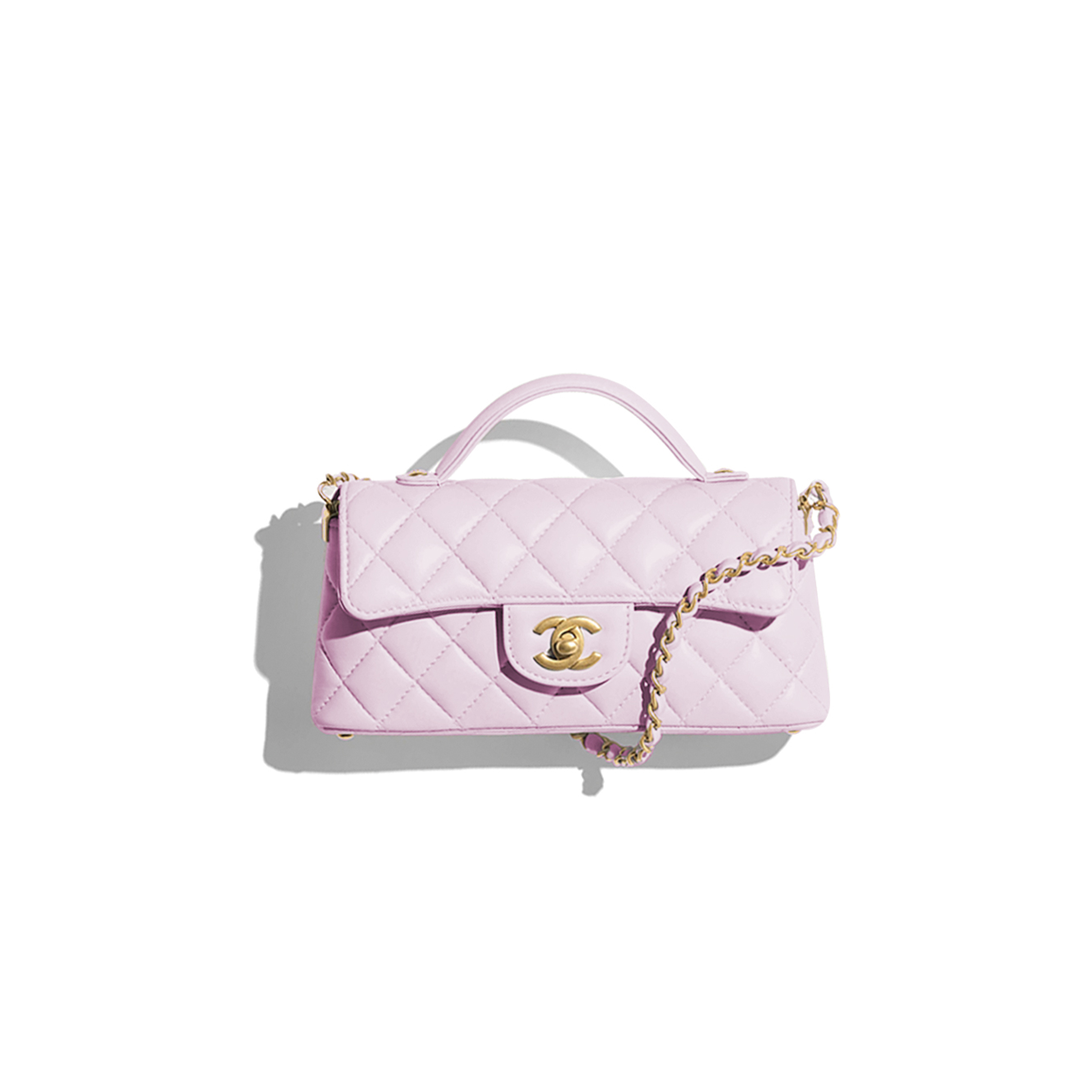 CHANEL MINI FLAP BAG WITH TOP HANDLE LAMBSKIN & GOLD-TONE METAL LIGHT PINK AS5354 (20*14*5.5cm)